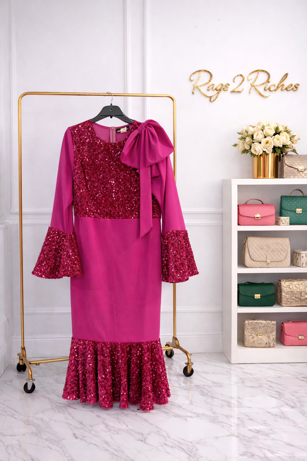 Radiant Elegance Sequin Bow Dress